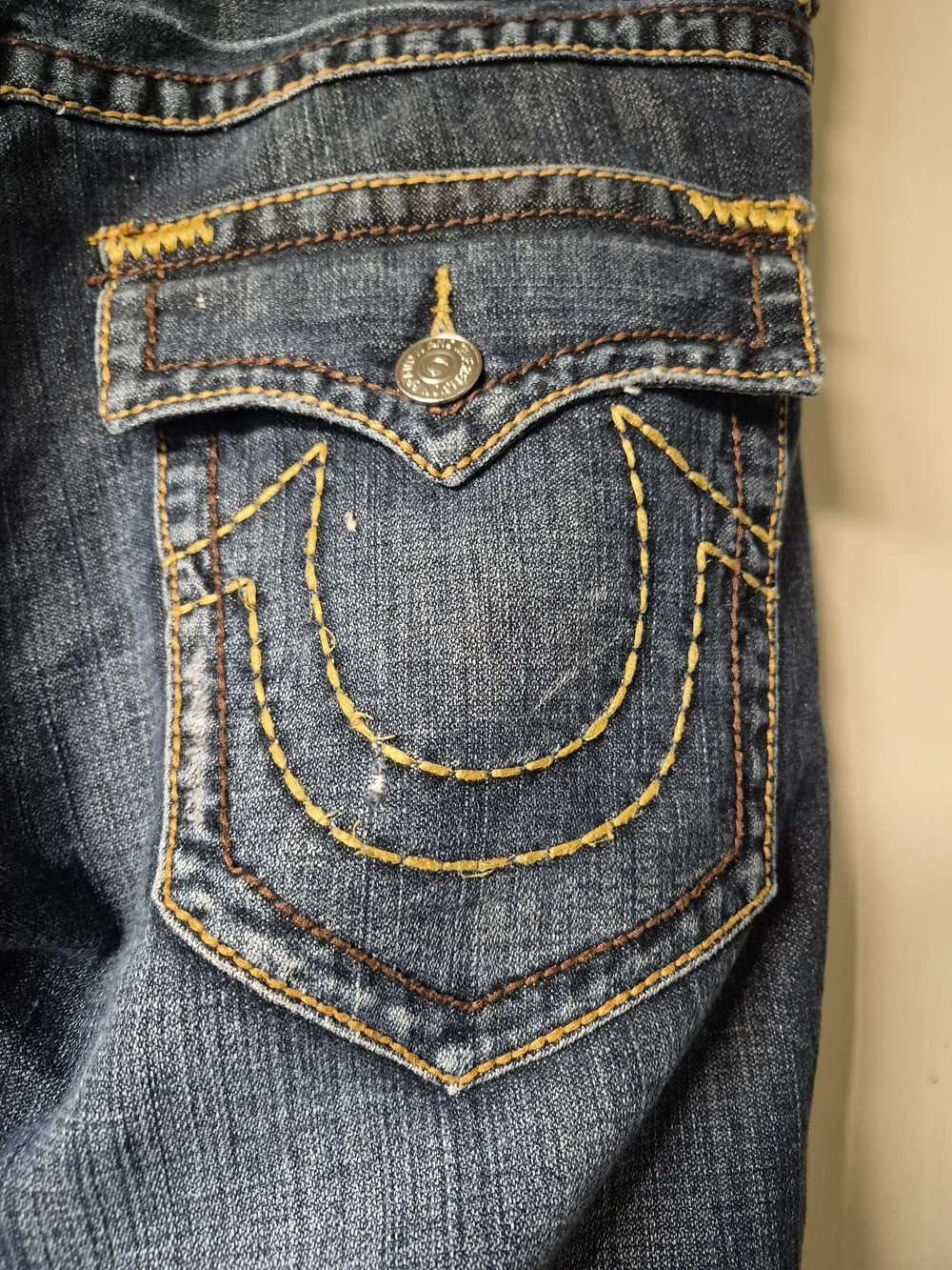 True Religion men's Mid-Rise Dark Blue Denim Jeans